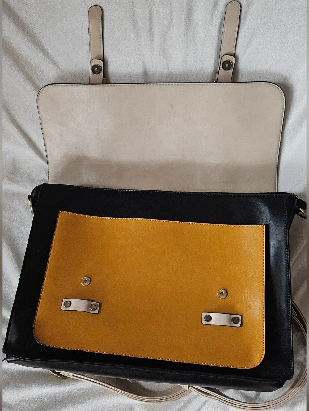 Vintage Ecosusi Unisex Colorblock Laptop/Crossbody/Backpack-Cream/Yellow/Black